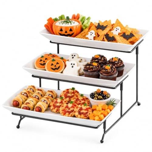 Gomakren 3 Tier Serving Trays Stand, 12 Inch White Rectangular Platters