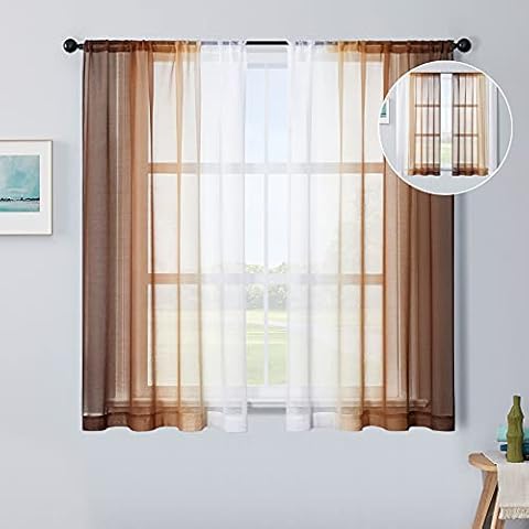 CUTEWIND Ombre Sheer Curtains for Bedroom Living Room 54 Inch Length Rod Pocket Light Filtering Voile Sheers Drapes Coffee Brown Semi Sheer Curtain Panels (2 Panels,Coffee Brown Gradient,52×54 inch) Cover