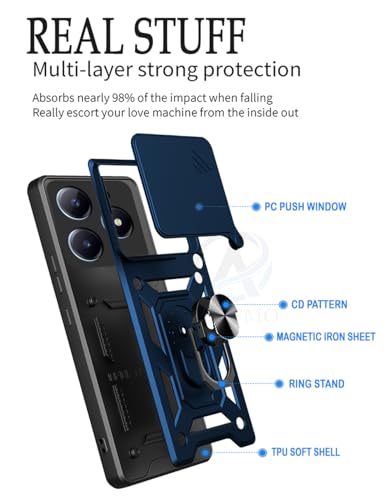 Image of AESTMO Tough Armor Realme C63 / Narzo N63 Bumper Back Case Cover | Ring Holder & Sliding Camera Shield Cover | 360 Degree Protection Back Case Cover for Realme C63 / Narzo N63 (Blue)