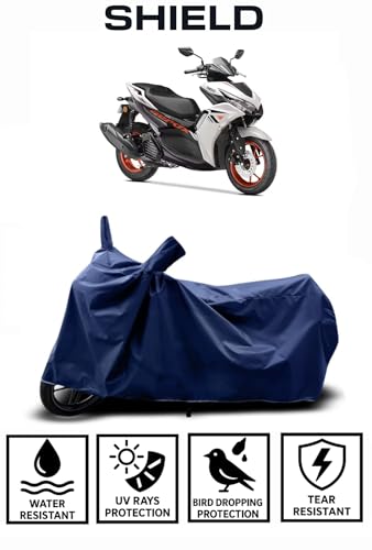 Image of Shield Heavy Duty Scooty Cover for Yamaha Aerox | All-Season, Tear-Proof Fabric | with Side Mirror Pocket & Buckle Belt | Yamaha Aerox Scooty Cover (Blue)