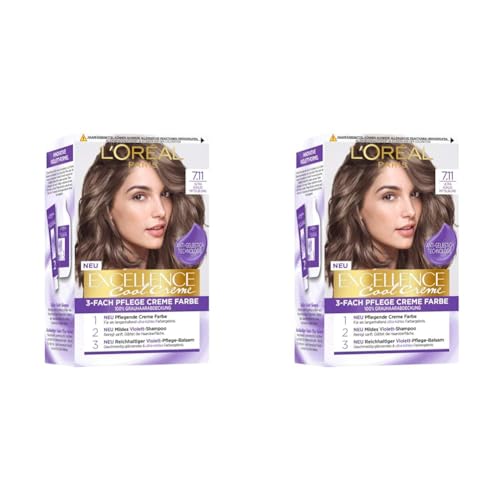 L\'Oréal Paris Permanente Haarfarbe mit ultra kühlem Farbergebnis, 100{940ec697310cb84e472c508afc13ee2cd31a607d3dbe9e8235ab556768ab059d} Grauhaarabdeckung, Set mit Coloration, Shampoo und Pflegecreme, Excellence Cool Creme, Nr. 7.11 Ultra kühles Mittelblond (Blond) L\'Oréal Paris Permanente Haarfarbe mit ultra kühlem Farbergebnis, 100{940ec697310cb84e472c508afc13ee2cd31a607d3dbe9e8235ab556768ab059d} Grauhaarabdeckung, Set mit Coloration, Shampoo und Pflegecreme, Excellence Cool Creme, Nr. 7.11 Ultra kühles Mittelblond (Blond)