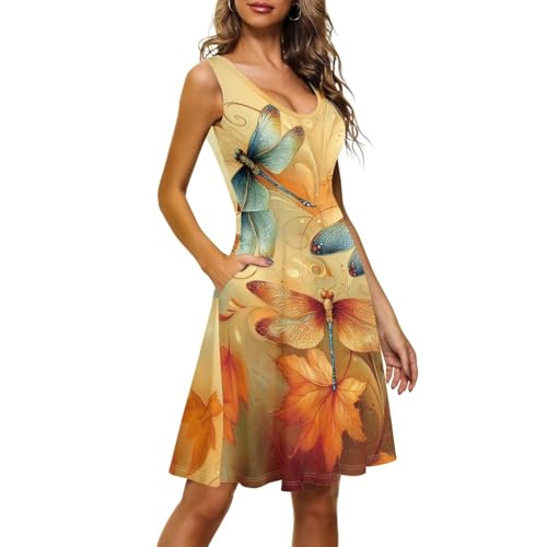 Image of TOADDITDO Women's Sleeveless O Neck Beach A-Line Party Coctail Tank Dresses Flared Sundress