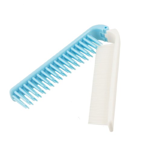 TOOGOO(R) Travel Skyblue Coarse Teeth Folding Dual Hair Brush Pocket Comb 7.4" Length