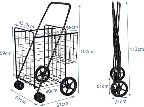 COSTWAY Klappbarer Einkaufstrolley, 40kg, 100L+22L, Einkaufswagen mit Universalrädern, Rollwagen mit 2 Körben, Tragbarer… – Bild 7