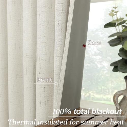 Image of KOUFALL Cream Beige Back Tab Linen Blackout Curtains 36 by 40 for Bedroom