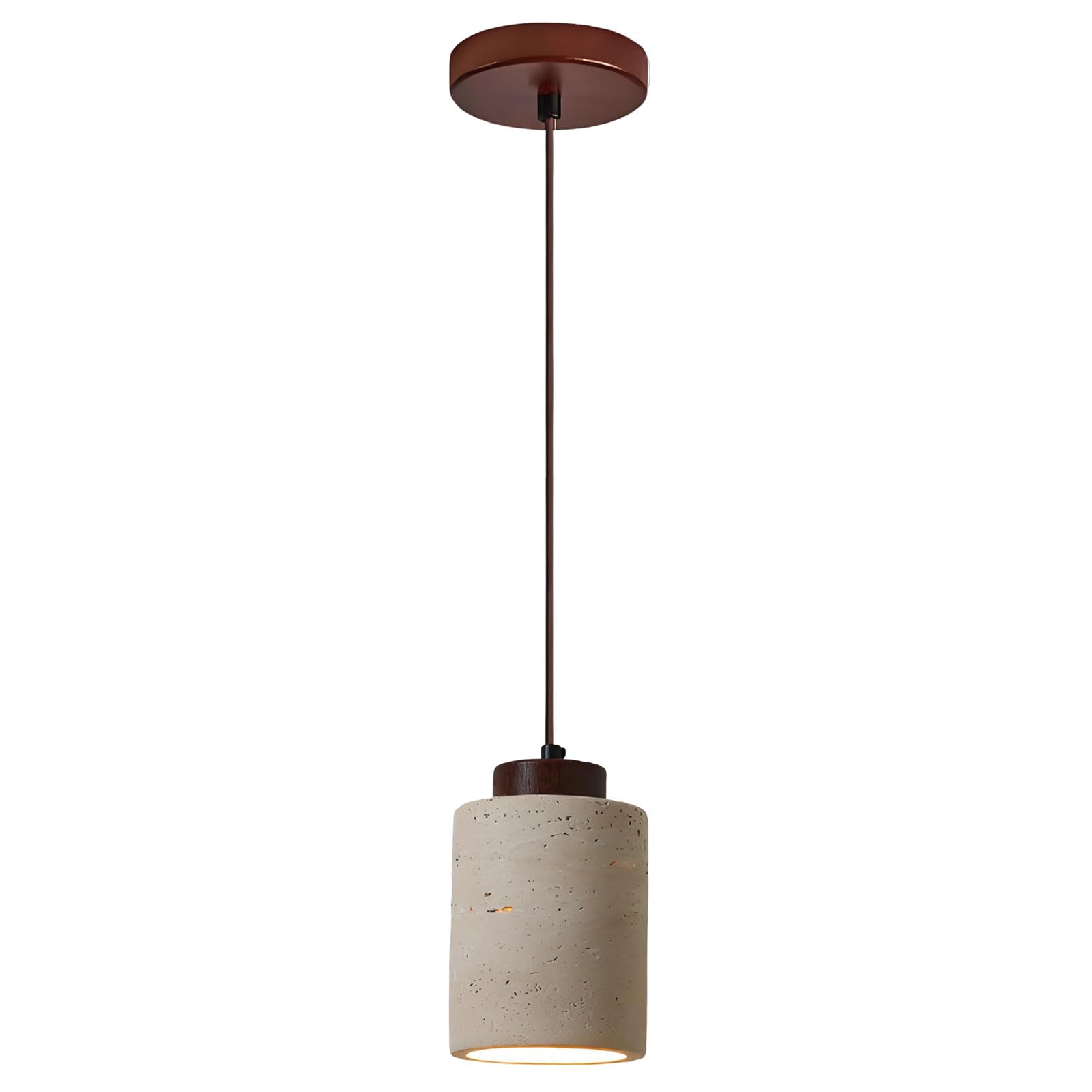 Photo 1 of Nordic Stone Pendant Light, Cylinder Small Mid Century Modern Hanging Ceiling Light, Rustic Wood Industrial Chandelier for Dining Room Table Kitchen Island Farmhouse Bedroom