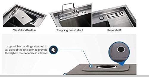 Image of HAPPY HOMES Stainless Steel 304 Grade Double Bowl Kitchen Sink (45 inchX20 inch Dustbin), Chrome, Silve