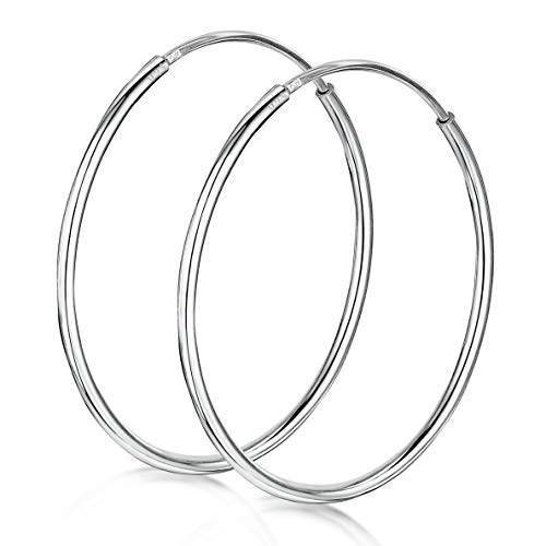 Amberta® 925 Plata De Ley Pendiente De Aro Fino Con Pendientes De Aro Sin Fin – Pendientes De Aro Tipo Criolla – Diámetro: 20 30 40 60 80 mm (30mm)