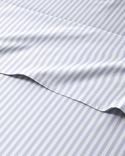Image of Kids Full Size Blue Striped Sheets - 4 Piece Blue Stripe Microfiber Sheet Set - Nautical Themed Bedding - Soft, Cozy, Breathable & Machine Washable - Sky Blue Bed Set for Boys, Girls, Teens & Toddlers