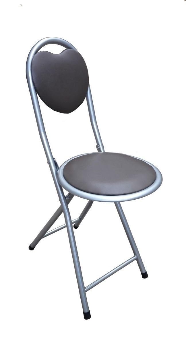 HOMION Folding Desk Chair Stool Heart-Shaped Cute & Compact Metal Frame Seat for Kids, Teens, Makeup or Vanity Use Chairs with Backrest Heart Design Home Nursery Dining Hall Furniture (Black)