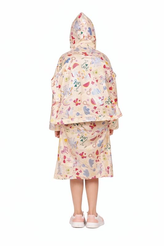 Image of Kids Waterproof PVC Raincoat with Hood & Sleeves | Lightweight, Portable Rain Wear for Boys & Girls | Button Closure with Storage Bag