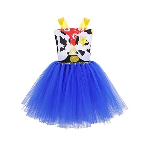 YiZYiF Disfraz Vaquero Cowgirl Jessiey Niñas Vestido Tutú Princesa Cosplay Cuento de Juquetes Traje Reyes Magos Disfraces Fiesta Cumpleaños 2-9 Años Azul y Amarillo 6-7 Años