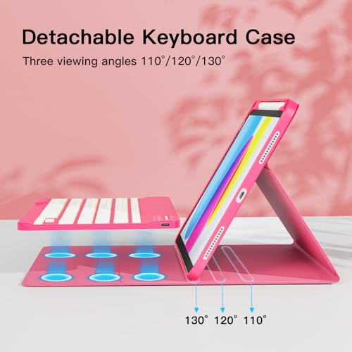 Image of RAYMCRAFT for iPad 11th (A16, 2025) / 10th Generation Case with Keyboard, Mouse and Detachable Wireless Keyboard, 7-Color Backlight, Slim Case with Pencil Holder, Hot Pink