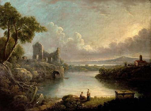 Ruines classiques et scène de rivière sur toile pour habiller un grand mur vide