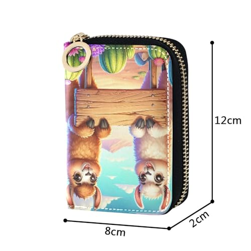 Cute Card Holder RFID Blocking Wallet Womens Leather Zip Around Travel Wallet with Zipper Cute Cartoon Llamas Colorful3