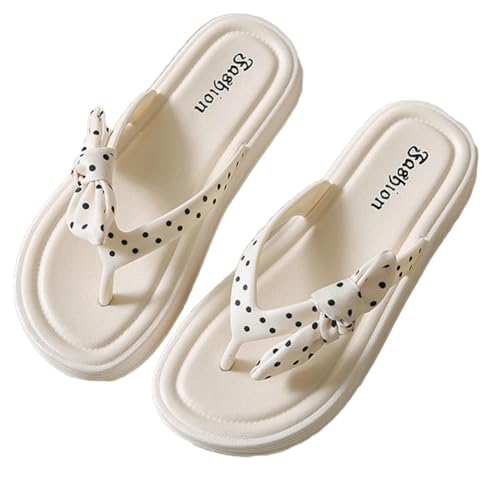 Trendy Bow Dot Flip Flops for Women Yoga Mat Outdoor Walking Sandals Comfortable Beach Thong Slippers Indoor Shoes