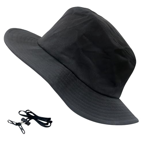 NPQQUAN Bucket Hats for Women Men Foldable Packable Beach Sun Hat with Detachable Chin Strap Black(with Chin Strap)