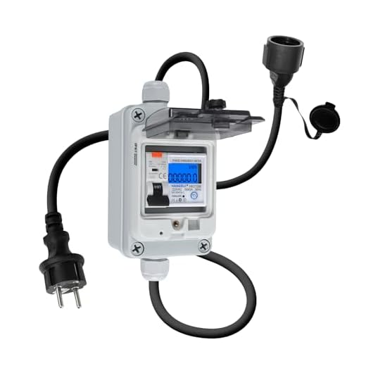 Contador de Electricidad Digital Móvil 230V 60A Medidor Digital Portátil, Contador de Consumo Eléctrico de KWH con Interruptor Automático tipo A 16A enchufe Schuko IP65 para Autocaravanas Vehículos