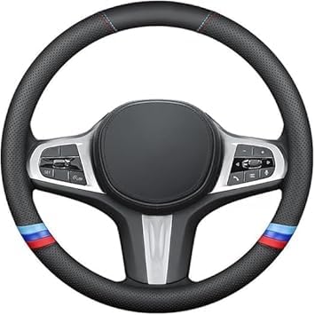 Jumix Carbon Fiber Steering Wheel Cover – Performance Grip with Red & Blue Center Stripe – Universal Fit-image-5