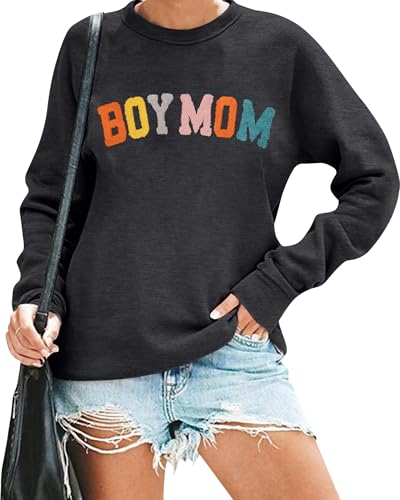 Image of VILOVE Boy Mom Sweatshirt Women Mama Sweatshirt Mom Life Pullover Gift For Mom Hoodie Mom Mode Crew Neck Pullover