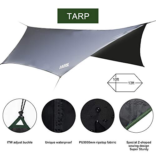 LAZZO Camping Hammock Set All-Inclusive Double Hammock, Bug Net, Tarp, Suspension, Guyline, Stakes and Backpack, Perfect for Backpacking, Camping, Hiking & Yard (Olive, 10) - Image 4