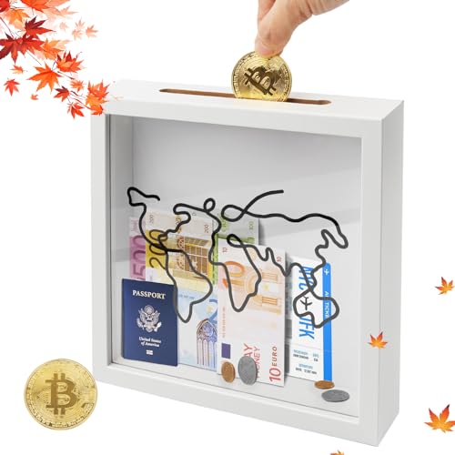 YiJiuBa Reise Abenteuer Archivbox, 20*20 Reise Sammelbox Konzertkarten Aufbewahrung Bilderrahmen Spardose Fotoaufbewarungsbox für Erinnerungen Andenken, Reise, Sammelbox mit Wand- und Tischdekoration