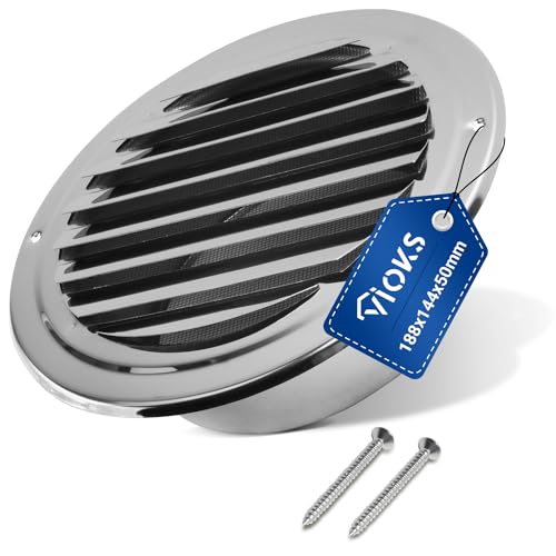 Preisvergleich Produktbild VIOKS Lüftungsgitter mit Insektenschutz 150mm - Runde Lüftungsgitter Edelstahl mit Feststehenden Lamellen / Lüftungsrohr Abdeckung Dunstabzug Außen für 150er Luftführungssysteme