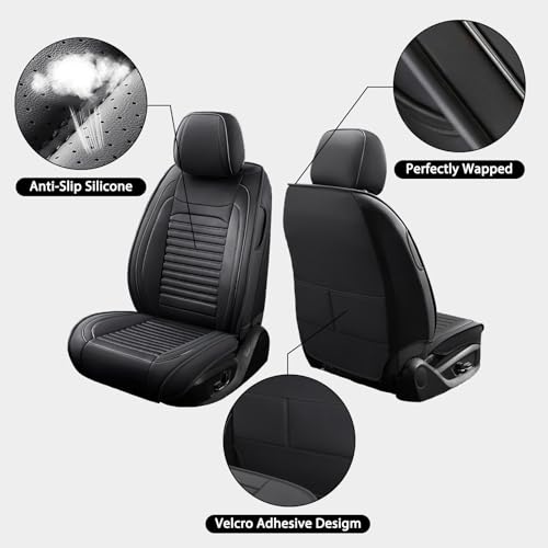 Image of Car Seat Covers Fit for VW Atlas 2018-2025(Black,Front) | Full Coverage Faux Leather Seat Protector Waterproof Airbag Compatible and All-Weather Automotive Seat Covers