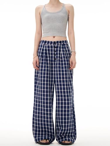 GUOYUXIAO Men's Jeans American-Style Retro Checkered Casual Pants Loose Straight-Leg Trouser for Men4