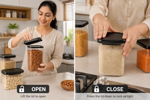 Image of Airtight BPA-Free Plastic Kitchen Storage Containers, 1100 ML, Pack of 6