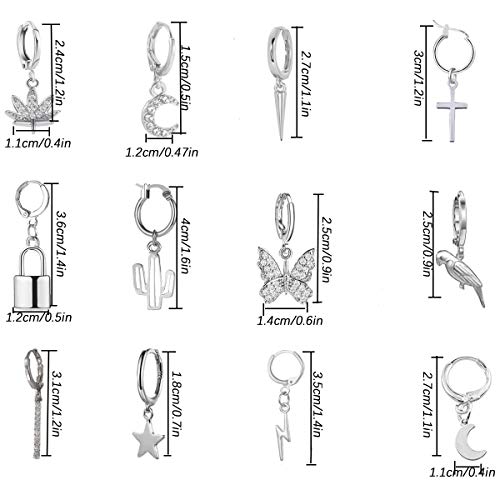 Yfstyle 12 Pairs Huggie Hoop Earrings Gold Silver Plated With Evil Eye Butterfly Star Spike Dangle Hoop Earrings Set For Women Teen Girls Cute Dangle Earrings Gift Silver Plated #TOP5