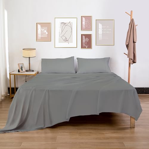 HBHLFZ Full Flat Sheet - Ultra Soft Polyester Top Sheet - Hotel Quality Bed Sheets - Comfortable Wrinkle-Free - Easy to Care for - 1 Full Flat Sheet Only(Full,Gray)