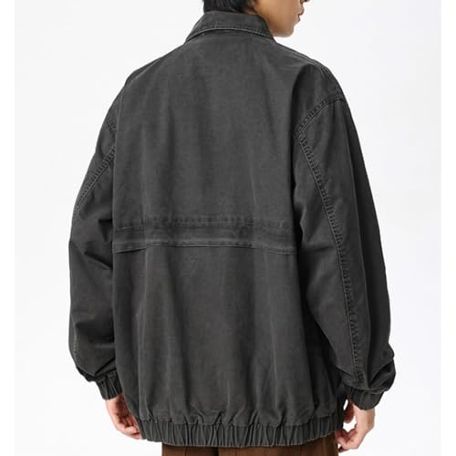 Men's Washed Cotton Bomber Jacket Fashion Zip Up Loose Fit Long Sleeve Jean Jackets4