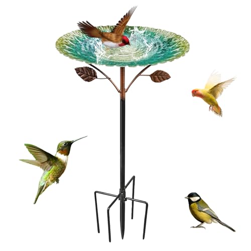NEOVSUNY Vogeltränke Stehend Groß Garten mit 5 Zackiger Sockel,Vogeltränke Winterfest 85cm,Vogelbad Garten Stehend für Wildvögel , Wassertränke für Vögel