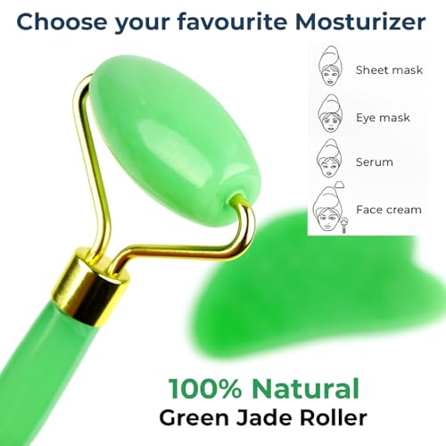 Image of (GREEN) Roller & Gua sha. For facial massager, under eye Dark circles, beauty treatment, puffy eyes, Eye roller and Blood flow.