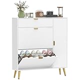 HOMCOM Scarpiera Salvaspazio Slim con Ante a Ribalta Effetto Pelle e Armadietto, Scarpiera...