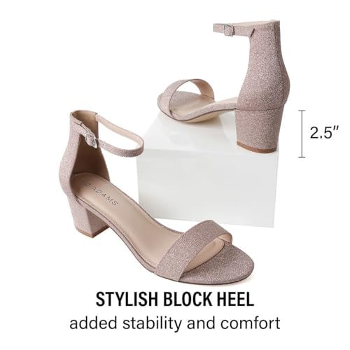 Image of J. Adams Daisy Heeled Sandals - Ankle Strap Low Block, Open Toe Dress Pumps, Chunky Heels - Dressy Shoes for Women - Bridal, Wedding, Summer Sandals