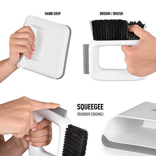 BRITENWAY Mini Dustpan and Squeegee Small Hand Broom Counter Brush Cleaning Set with Squeegee Edge, Kitchen and Bathroom Handbroom for Countertops or Personal Areas