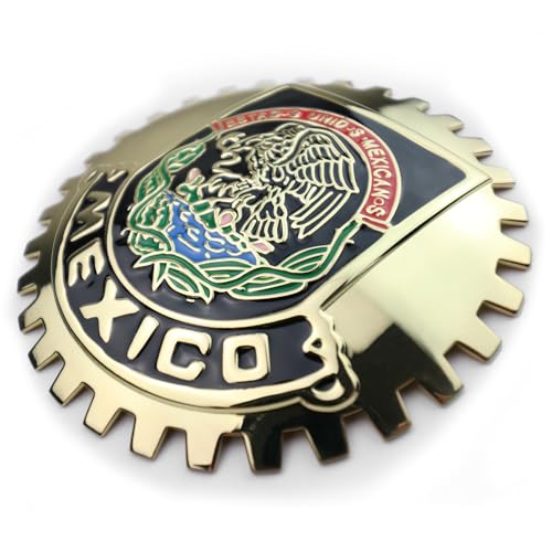 Image of Premium Gold ISO 9001 Mexico Flag Golden Grill Badge Golden Mexican Emblem for Trucks and Cars