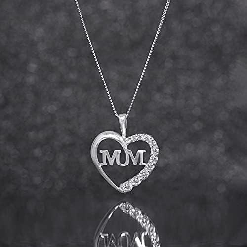 Aeon Jewellery Silver Mum Necklace - 925 Sterling Silver & Cubic Zirconia Heart Pendant, 24 x 21 mm pendant, 16 - 18 inches chain - Image 4