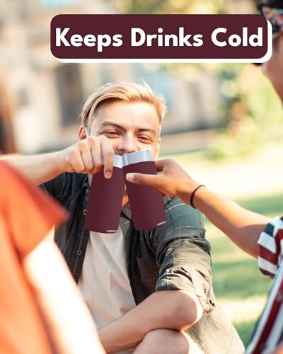 Image of PartyPrints 1000 Pack Burgundy Blank Slim Can Cooler Sleeves | Plain Seltzer Customizable Bulk Coolers for Beer Bottles & 12oz Tall Cans | Skinny Collapsible Drink Insulated Sleeve