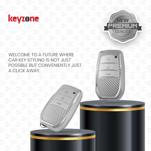 Image of keyzone Silverstar TPU Key Cover with Keychain fit for Toyota Fortuner, Legender, Land Cruiser, Suzuki Invicto, 3 Button Smart Key (Silver)