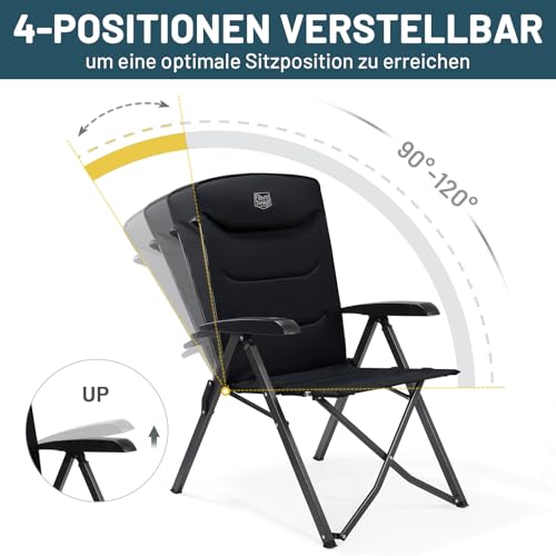 TIMBER RIDGE Campingstuhl Faltbar Hohe Lehne mit 4 Positionen verstellbar bis 150kg Klappstuhl Camping Gepolstert Faltstuhl Liegestuhl mit Tasche für Garten Balkon Wohnmobil 6