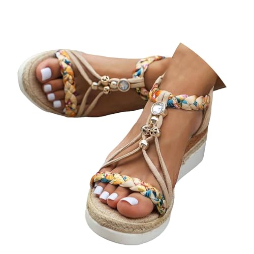 Générique Sandales Femme été Confortable,Sandales Compensées Femme été,Boho Braids Chaussures Bohême Bout Ouvert Antidérapantes Respirantes Et...