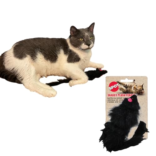 SPOT Shaggy Plush Ferret - Interactive Rattle and Catnip Fuzzy Toy for Indoor Cats and Kittens, Large Size Perfect for Pouncing, Chasing, Hunting, 11 Inches