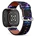 CJBROES Replacement Leather Watch Band, Compatible with Fitbit Versa 3 and Fitbit Sense of Wristband Bracelet Accessory - Dark Space Nebula Stars