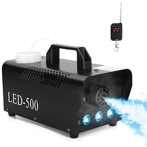 HOLDLAMP Máquina de Humo con Mando a Distancia Inalámbrico LED 7 Colores 500W Pequeña para Discoteca Fiestas Halloween Bodas Escenarios Navidad Actuaciones Disco DJ etc – Negro