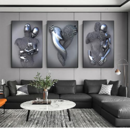 Décoration de salon HOLEILUCK : triptyque haut de gamme effet statue en métal 70x120 cm
