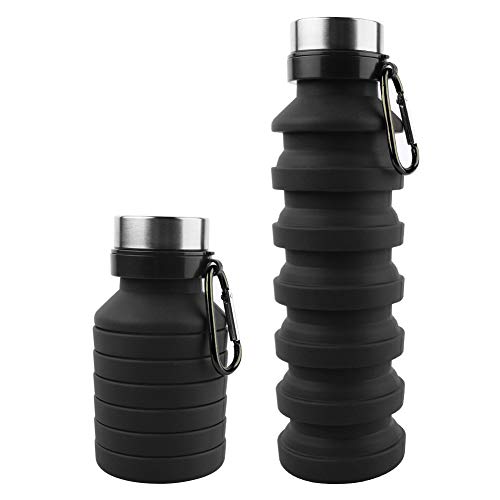 IHOVEN 折りたたみ ボトル 水筒 スポーツボトル550ml 折りたたみ式 ポータブル 折りたたみ式ウォーターボトル 格納式 スポーティー ケトル 再利用可能 フリーシリコン 旅行 アウトドアスポーツ 子供と大人用の伸縮式ケトル 旅行 ジム キャンプ ハイキング 自転車 登山用 漏れ防止 高い密封性 BPAフリー 食品グレード 軽量 無毒無臭 耐冷耐熱 スポーツボトルに適しています (黒)