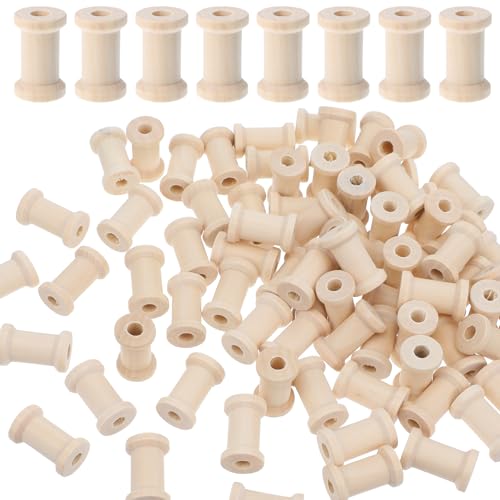 50pcs Wooden Spools of Crafts 1 x 0.62 Wooden Empty Spools Small Unfinished Wood Empty Thread Spool Natural Wood Thread Bobbin for Crafts Embroidery Organizing Ribbon Chains